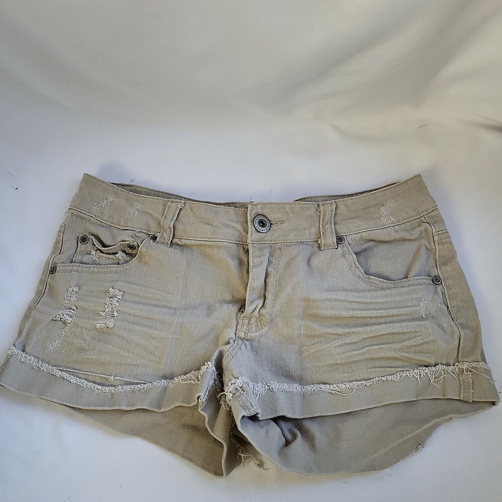Lola Womens Beige Medium Rise Flat Front‎ Distressed Cut Off Shorts Size 7